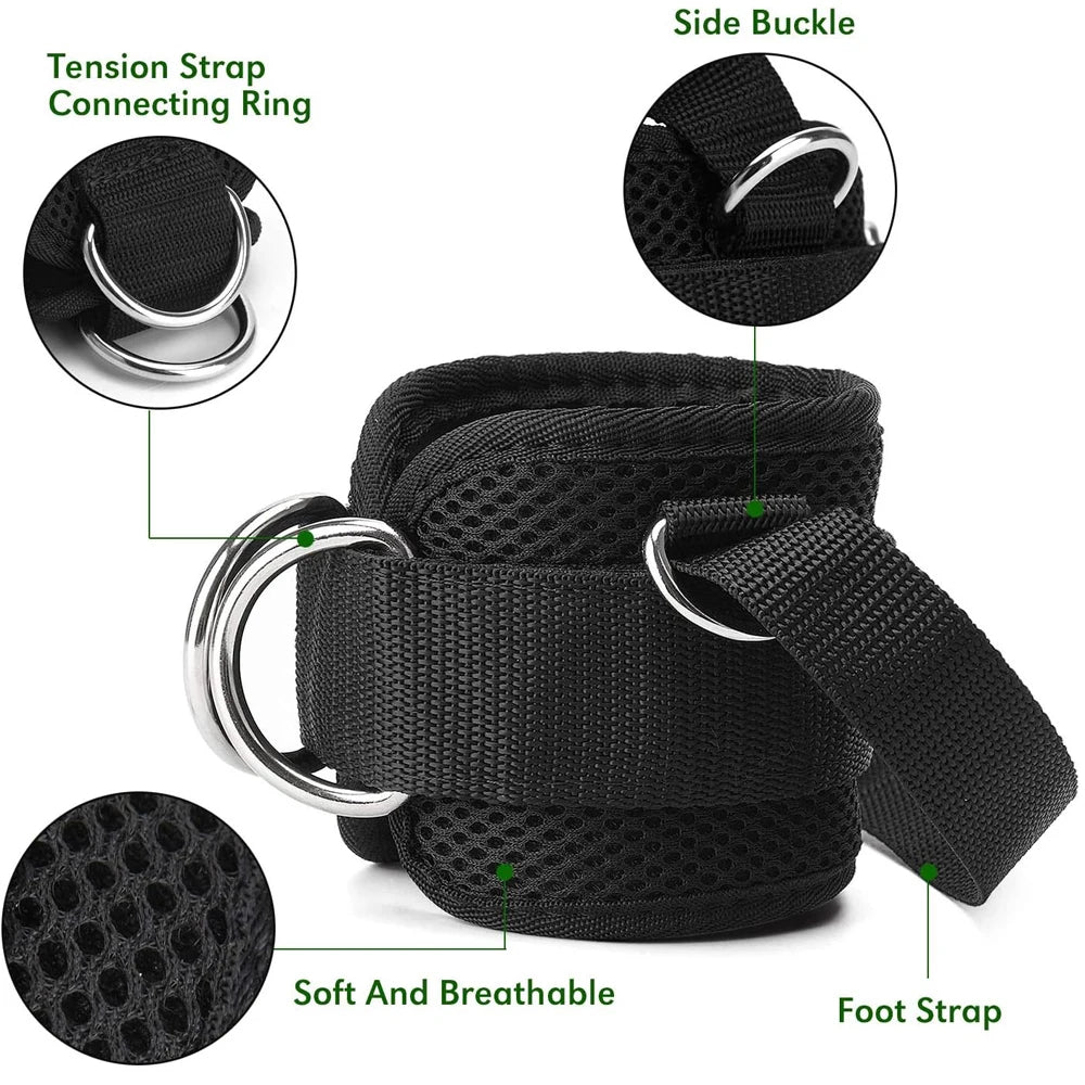 Tobilleras para polea con distintos agarres frontal, lateral y trasero para entrenamiento en todos los ángulos, especial para glúteos