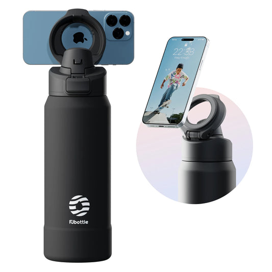 Botella de agua magnetica con tripode para movil y térmica