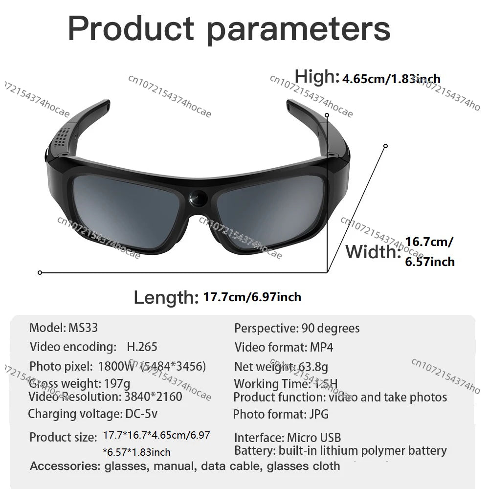 4K HD Glasses Camera Video Driving Record Cycling Video Smart Glasses with Eyewear Camcorder for Outdoor Mini Camera