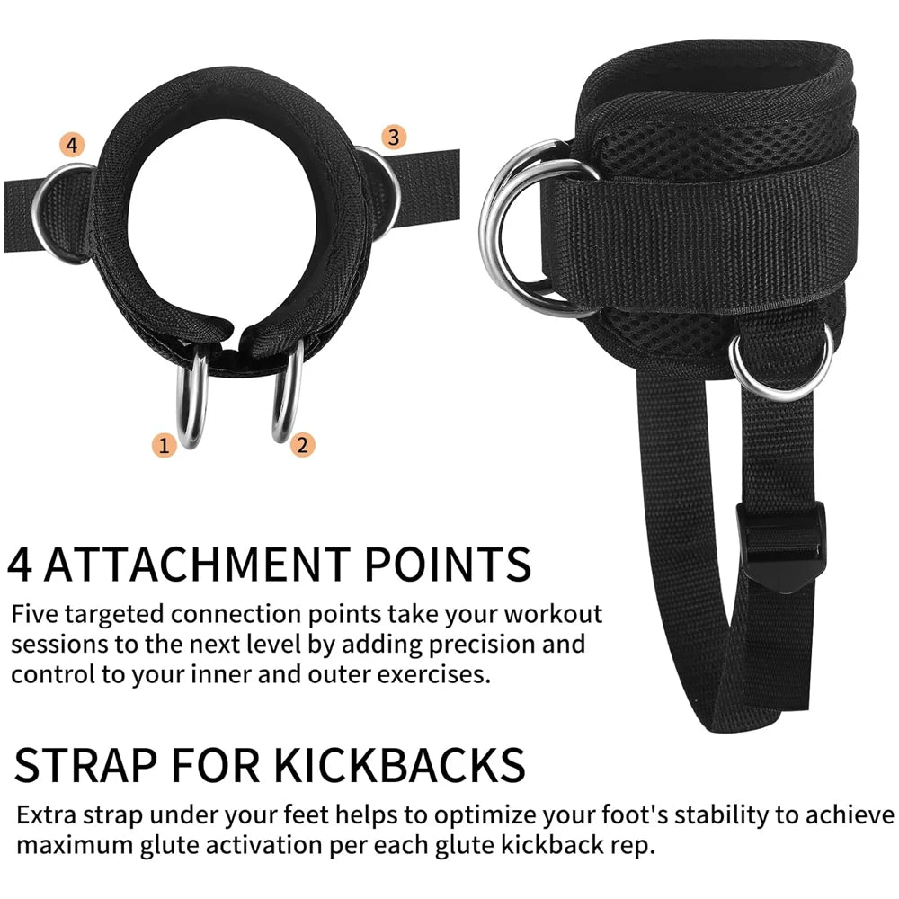 Tobilleras para polea con distintos agarres frontal, lateral y trasero para entrenamiento en todos los ángulos, especial para glúteos