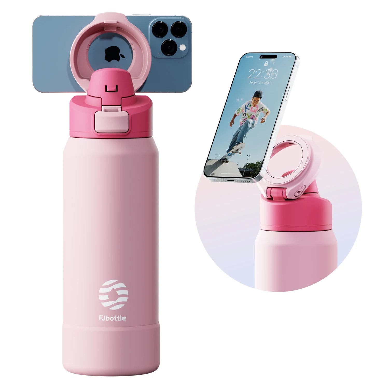 Botella de agua magnetica con tripode para movil y térmica