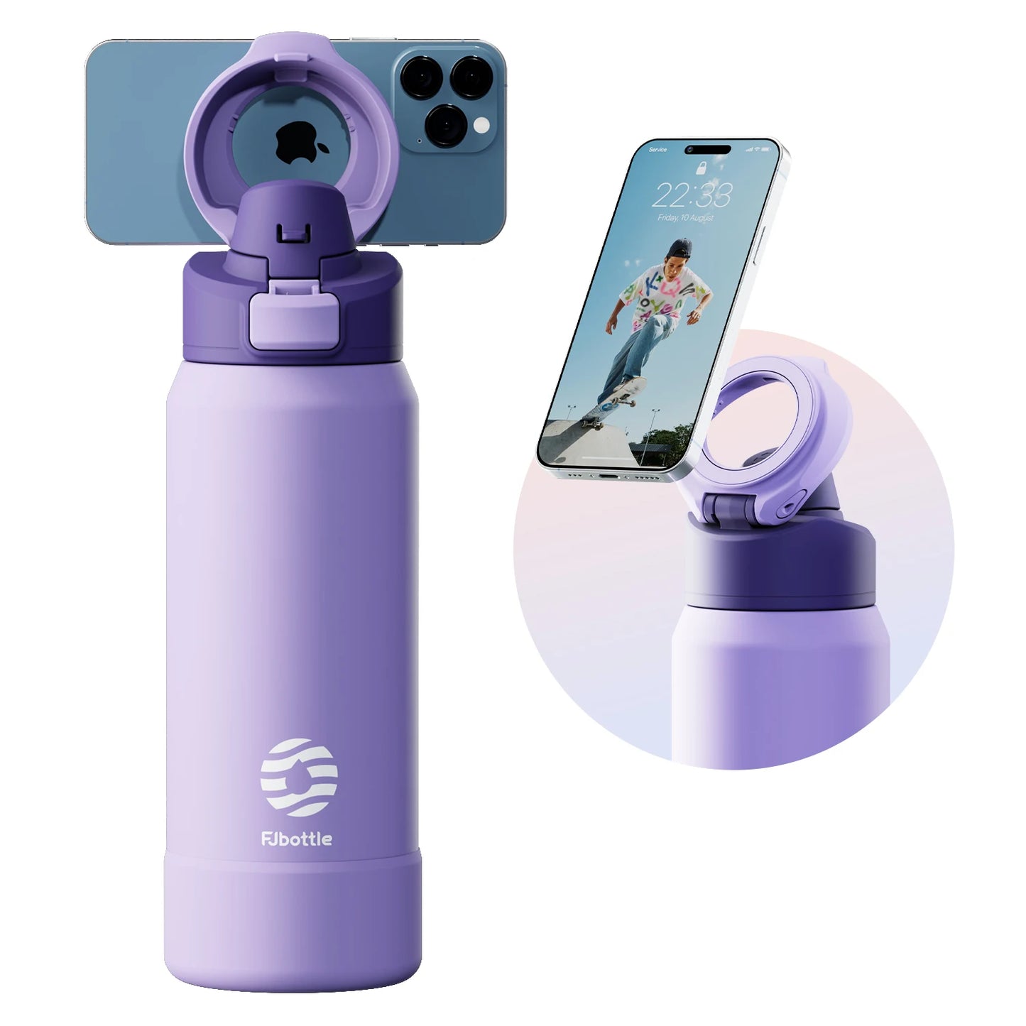 Botella de agua magnetica con tripode para movil y térmica